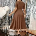 thumbnail image 5 of VBVC Women's Scalloped V Neck Lace Short Sleeve Midi Dress , Ladies' Fit and Flare Casual Dress , Elegant A Line Party Dress For Women,Coffee,S-5XL, 5 of 10