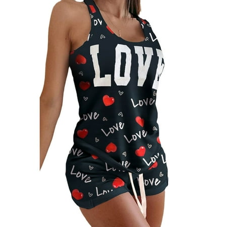 

Yskkt Women Summer Fashion Print Top & Drawstring Waist Shorts Set Casual In Home 2-Piece Pajamas Set