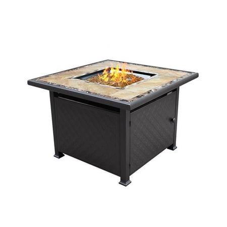 AZ Patio Heaters Square Marble Tile Top Propane Fire Pit, Bronze - 28 x 40 x 40 in.