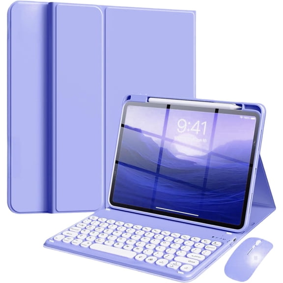 Light Purple Slim Candy Round Key Magnetic Detachable Bluetooth Keyboard Case with Wireless Mouse & Built-in Pencil Holder for iPad 11-inch 11th Gen (A16 2025), iPad 10th Generation