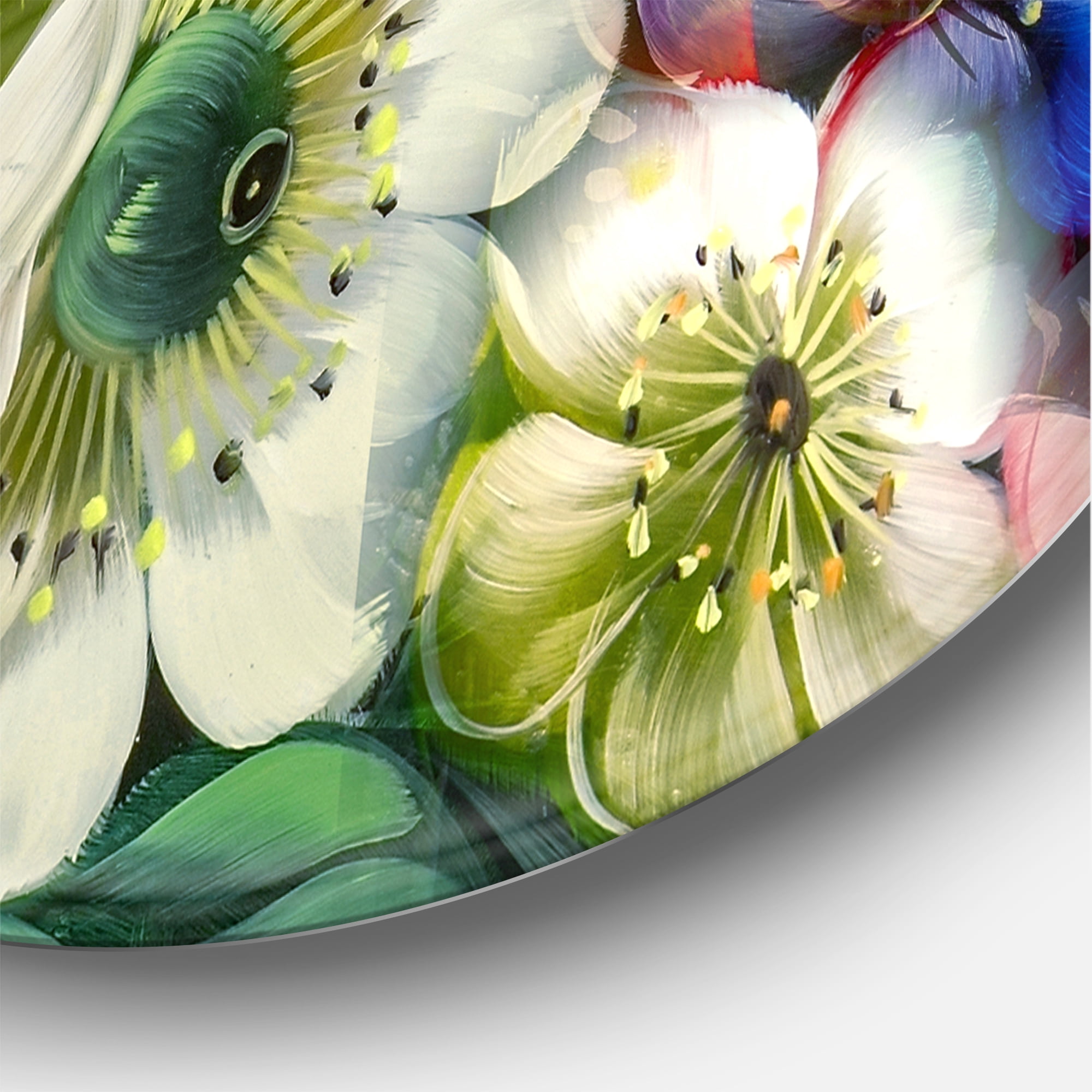 Designart 'Vintage VIbrant Yellow and Red Flower Still Life I' Traditional Circle Metal Wall Art 23x23 - Disc of 23