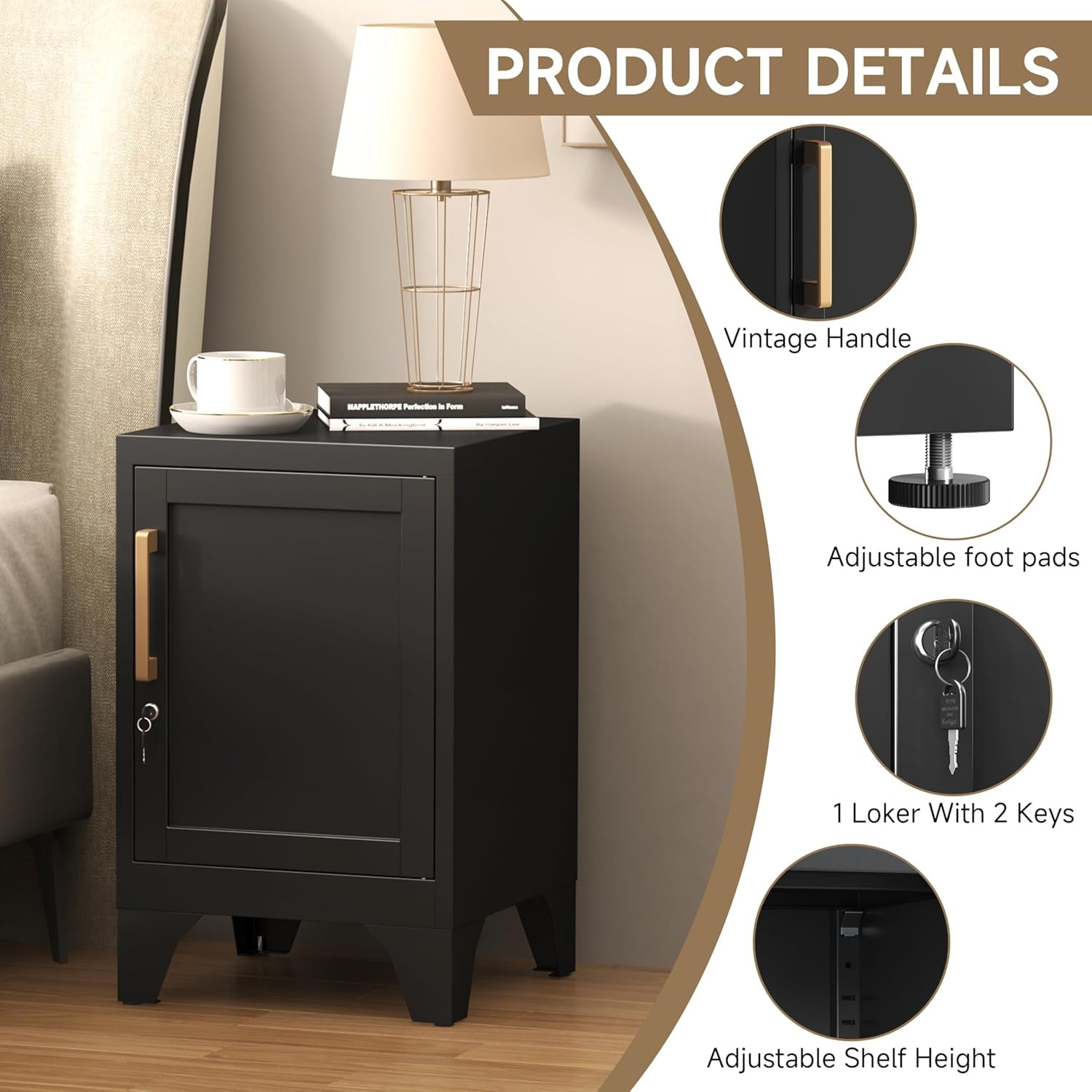 Black Metal Storage Locker with Adjustable Shelf & Removable Legs - 2-Tier Utility Cabinet for Bedroom, Home, Office (Easy Assembly)