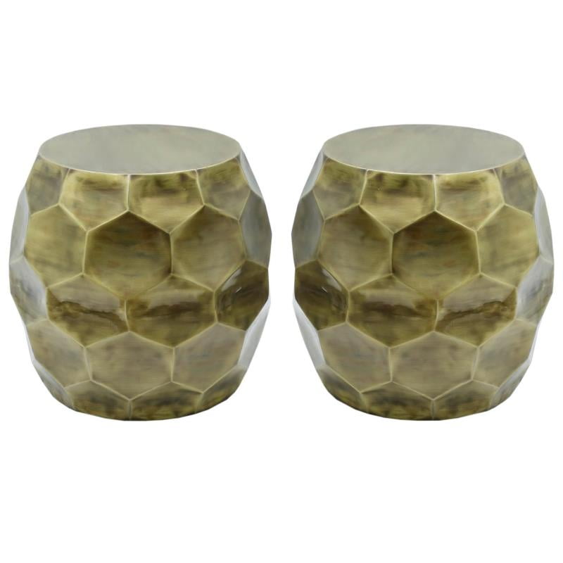 Home Square 20" Metal Side Table in Antique Brass Set of 2