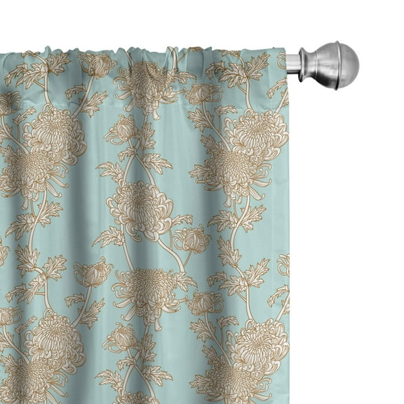 Ambesonne Victorian Curtains, Flowers Chrysanthemum Art, Pair of 28"x84", Pale Seafoam Ivory Dusk