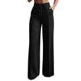 thumbnail image 2 of Zedker Wide Leg Pants for Women High Waisted Pants Solid Color Comfortable Pants Straight Leg Ankle Length Pant for Summer with Pockets Black L, 2 of 9