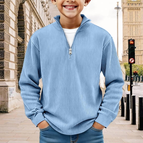 Trikvn Boys Quarter Zip Pullover Sweater Long Sleeve Ribbed Knit Jumper Casual Fall Winter Tops High Neck Half Zip Sweatshirt School Uniform Basic Activewear