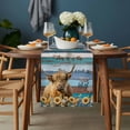 thumbnail image 2 of Sunflowers Cow Table Runner - 48 Inch Long, Kitchen Dining Table Runner Dresser Scarves, Blue Brown Wooden Blank Cabin Retro Farmhouse Decor for Coffee Tables Wedding Party Banquet, 2 of 8
