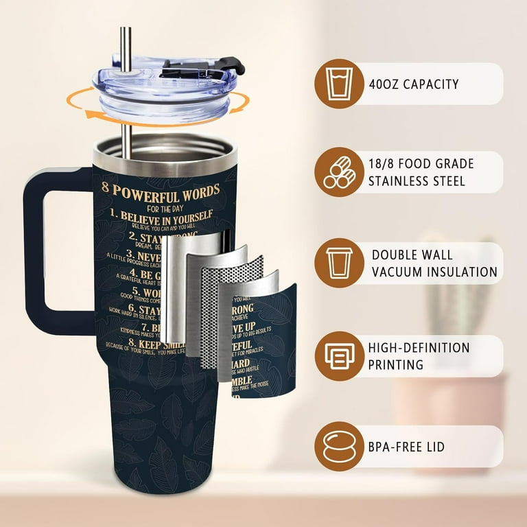 40 Oz Tumbler, Powerful Word Design, Stainless Steel Insulated Mug,  Motivational Quote Travel Mug, Gift for Inspiration and Daily Empowerment -  Walmart.com