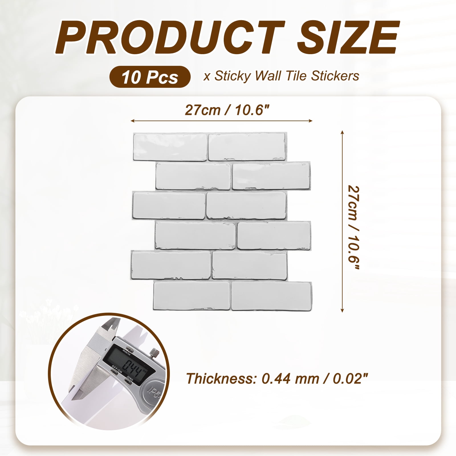 Uxcell 10Pcs Peel and Stick Backsplash Tiles 10.6" x 10.6" 3D Thickened Stone Texture Self-Adhesive Tile Stickers Wallpaper Wall for Kitchen Bathroom Bedroom, White