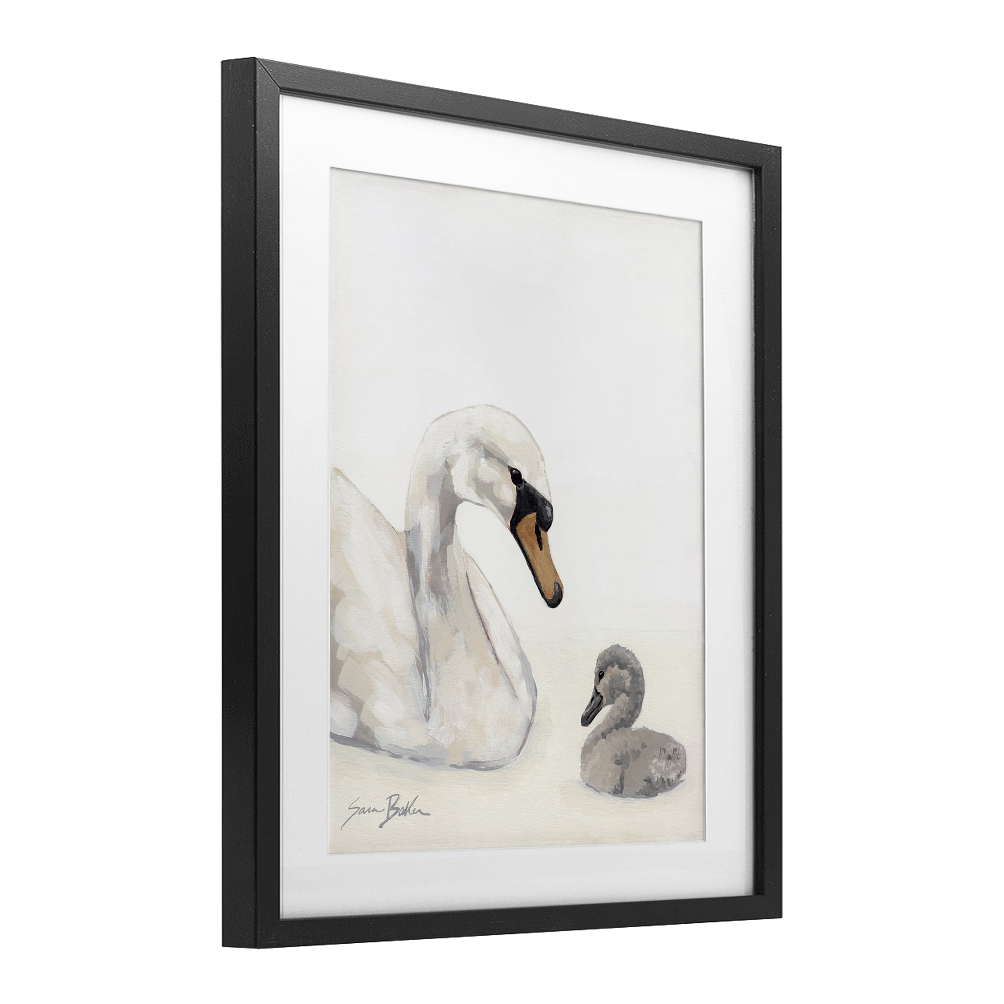 Stupell Industries Mother Swan & Cygnet Black Framed Print Under Glass, design by Sara Baker