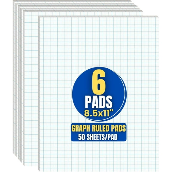Graph Pads, 8.5" x 11", Quadrille Pad 8.5 x 11, 50 Sheets/Pad (6 Pack)