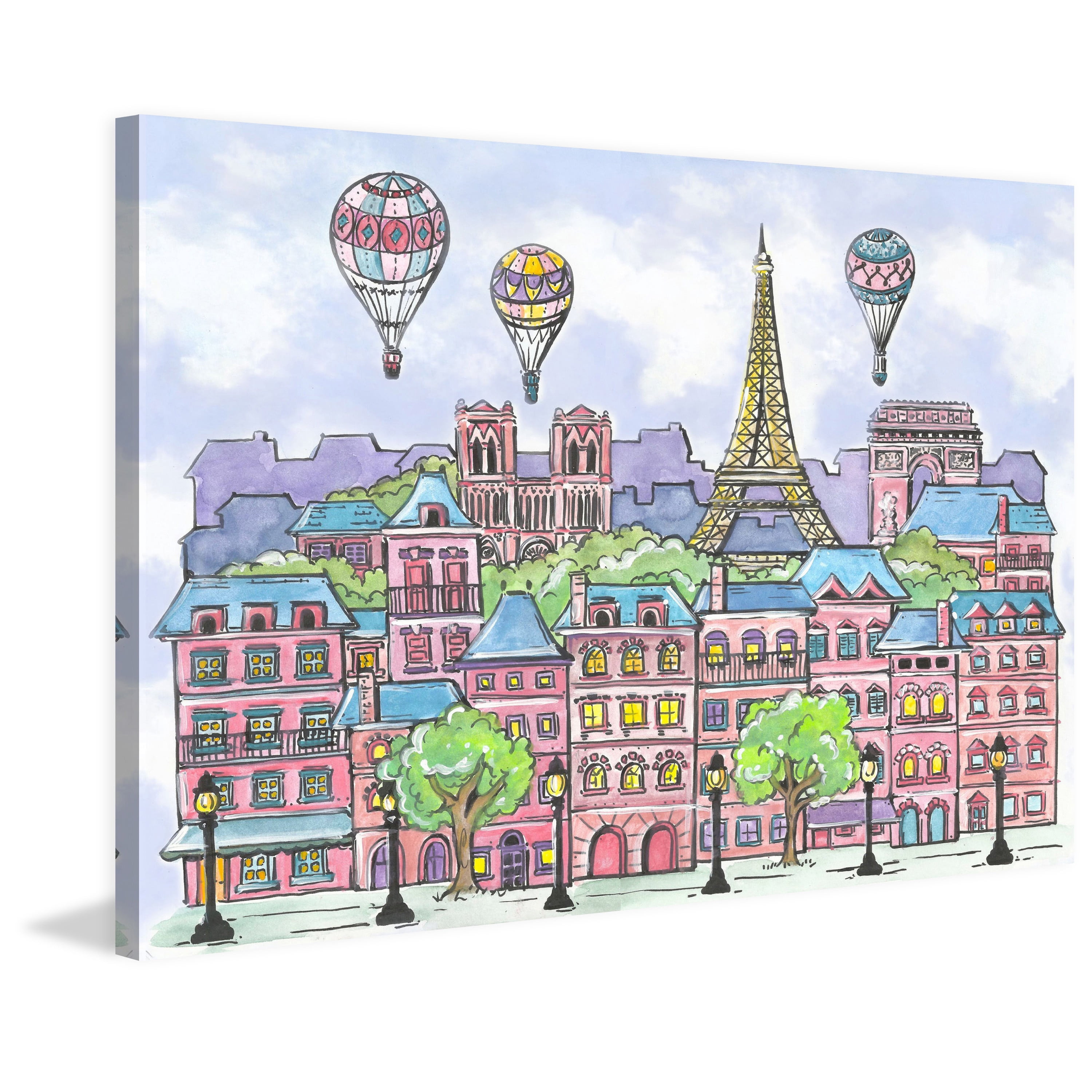 Marmont Hill "Paris Balloons" by Reesa Qualia Painting Print on Wrapped Canvas