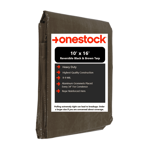 ONESTOCK Reversible Tarpaulin Heavy-Duty Waterproof Tarp, Brown/Black, 10' x 16'