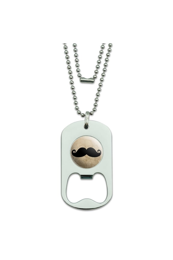 Curly Mustache Military Dog Tag Bottle Opener Pendant
