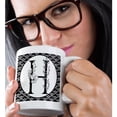 thumbnail image 2 of 3drose, Black and White Floral Monogram H on Fancy Scallops, 11oz Mug, 2 of 6