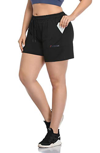 ZERDOCEAN Womens Plus Size Fitness Running Sports Shorts Gym Athletic Shorts Drawstring Waist with Side Pockets