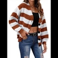thumbnail image 2 of Cárdigan de Invierno A Rayas para Mujer, Larga, Botones, Frente Abierto, Punto Grueso, Abrigo Extragrande. Marrón L, 2 of 9