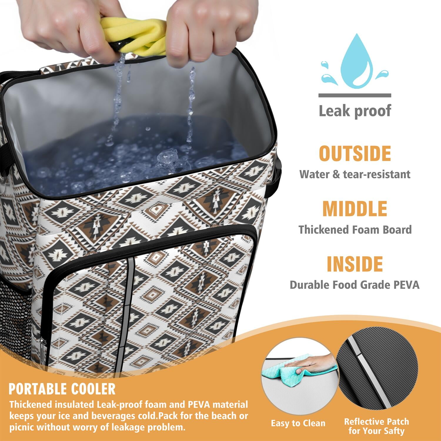 Travel Cooler Bag - Boho Bohemia Pioneer Flower Geometric Line Art Camping Beer Cooler Backpack with Bottle Opener- Waterproof Insulated Picnic Backpacks - Cooler Bag for Beach