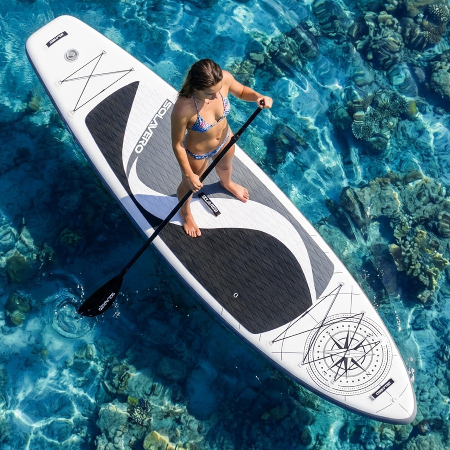 SOLAVERO 11'x35" Inflatable Paddle Stand Up Board with SUP Accessories for Adults, Ultra-Light & Non-Slip Deck Sup Paddle Board