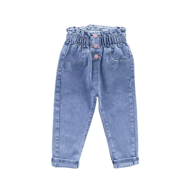 Odeerbi 2-6 Años Niñas Pantalón Vaquero Estampado Con Cintura Elástica Pantalón Vaquero Con Bolsillo