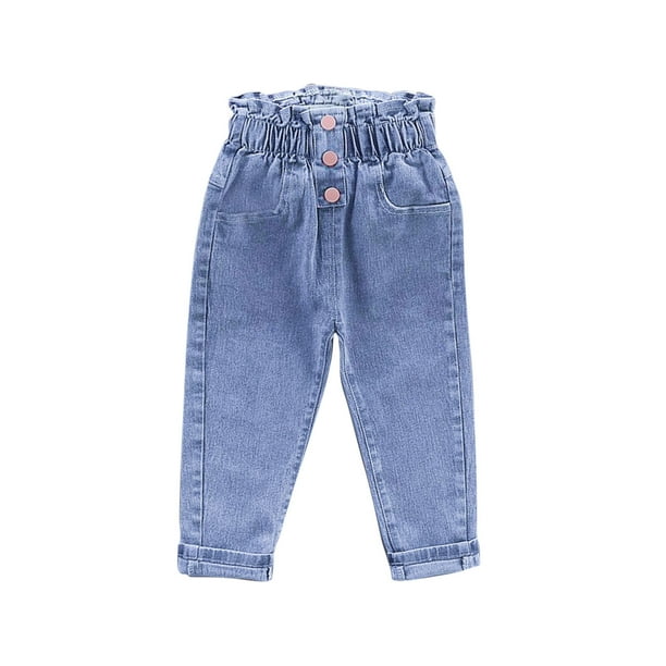 Odeerbi 2-6 Años Niñas Pantalón Vaquero Estampado Con Cintura Elástica Pantalón Vaquero Con Bolsillo