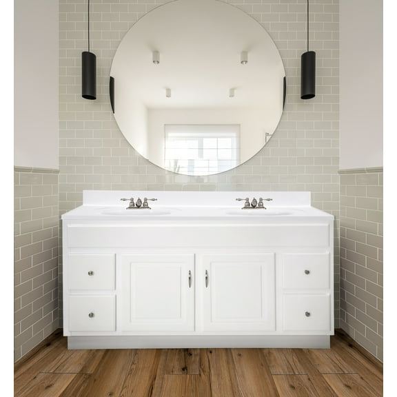 Design House 586438 Concord 2-Door 4-Drawer Bathroom Vanity with Cultured Marble 4 in. Center set Solid White Top, Unassembled, 61x22, White