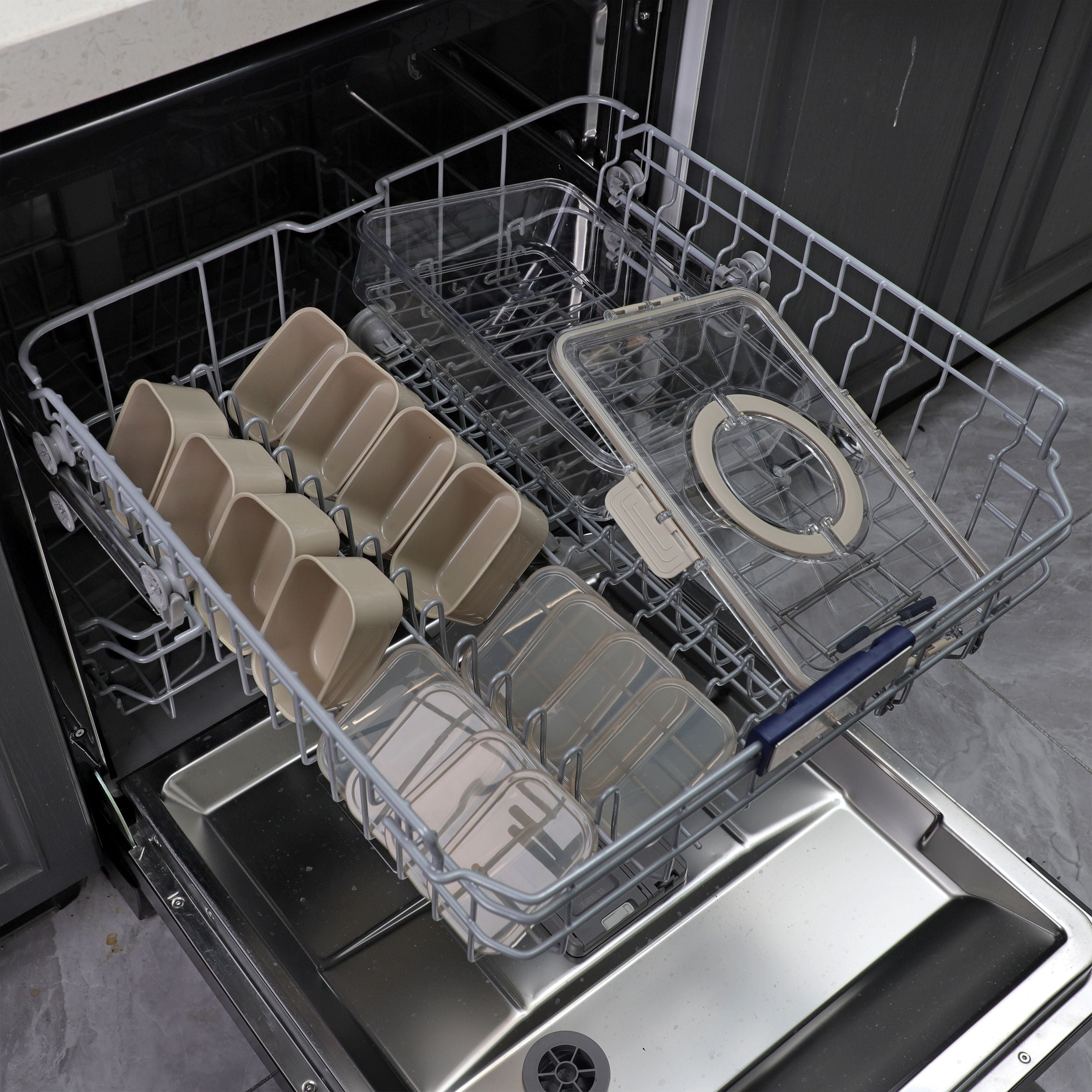 Cook With Color Taupe 8 compartment snackle box, charcuterie container, divided serving tray with lid and handle.
