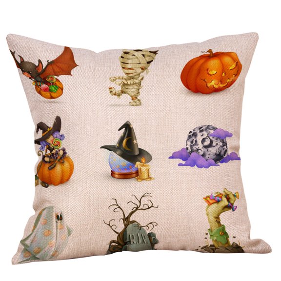 OAVQHLG3B Halloween Pillow Case,Pumpkin Print Pillow Cover, Happy Halloween Linen Sofa Bed Throw Cushion Cover Halloween Decoration (18" x 18")