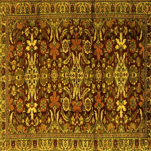 Ahgly Company Indoor Square Persian Yellow Traditional Area Rugs, 5' Square