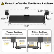 Under Desk Keyboard Tray, Pull-Out Keyboard & Mouse Platform with C-Clamp, 25.6 x 11.8 in Space-Saving Ergonomic Slide-Out Drawer, Black