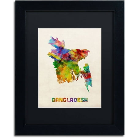 Trademark Fine Art 'Bangladesh Watercolor Map' Canvas Art by Michael Tompsett, Black Matte, Black Frame