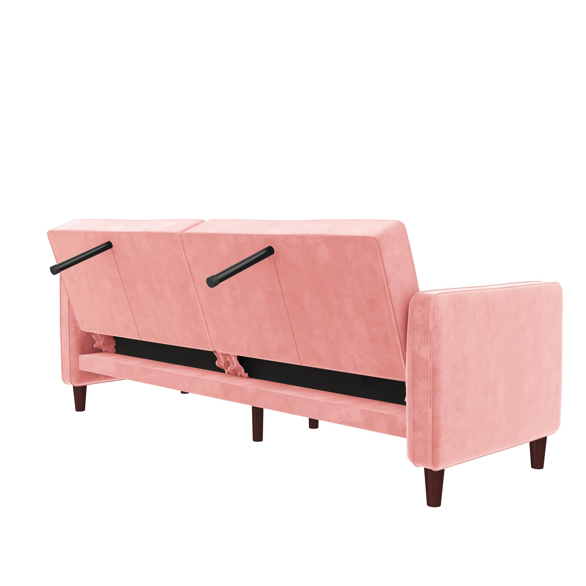 DHP Pin Tufted Transitional Futon, Pink Velvet