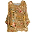 thumbnail image 1 of IROINID T-shirt à Manches Longues Col Rond Imprimé pour Femmes Grande Taille, Jaune, 1 of 6