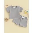 thumbnail image 2 of Infant Baby Shorts Set, Short Sleeve Crew Neck T-shirt with Elastic Waist Shorts 2-piece Outfit, 2 of 8