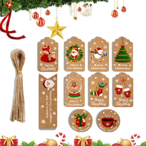 Sunjoy Tech 50 Pcs Kraft Christmas Gift Tags, Xmas Hanging Tag Labels, for Merry Christmas Holiday Party Supplies, DIY Arts and Crafts ...