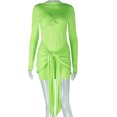 thumbnail image 1 of Generic Style Women's Elegant Fashion Stitching Pure Color Tied Bag Hip Skirt Long Sleeve round-Neck High Waist Short Dress, 1 of 1