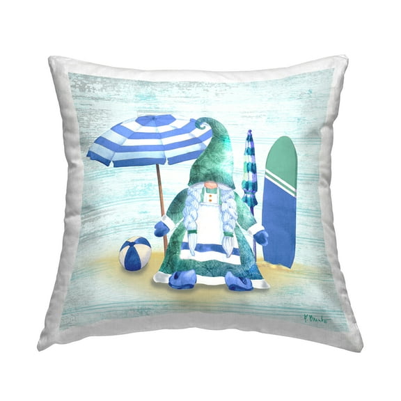 Stupell Industries Green Gnome Fun Blue Beachball Design by Paul Brent Throw Pillow