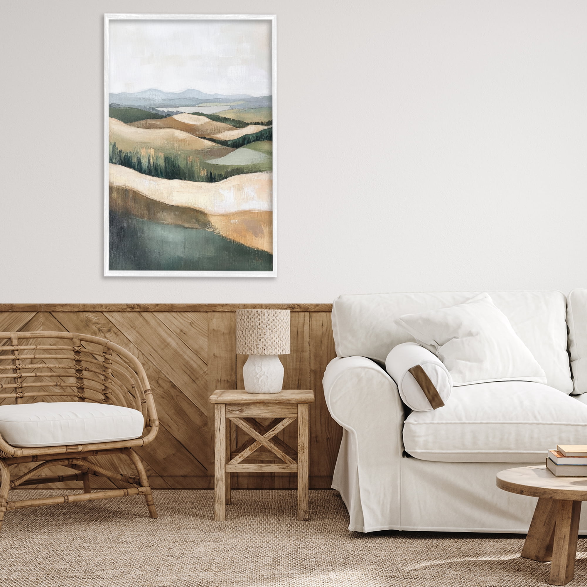 Stupell Industries Tranquil Rolling Hills & Fields White Framed Giclee Art, design by Petal Prints Design