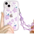 thumbnail image 1 of Funda transparente compatible con iPhone 14, diseño floral con cadena para niñas y mujeres, suave TPU a prueba de golpes, protectora para iPhone 14, diseño floral morado., 1 of 8