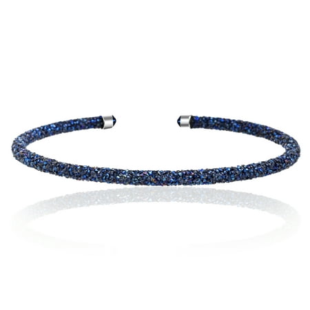 Lesa Michele Blue Crystal 17" Collar Necklace in Rhodium Plated Brass for Women