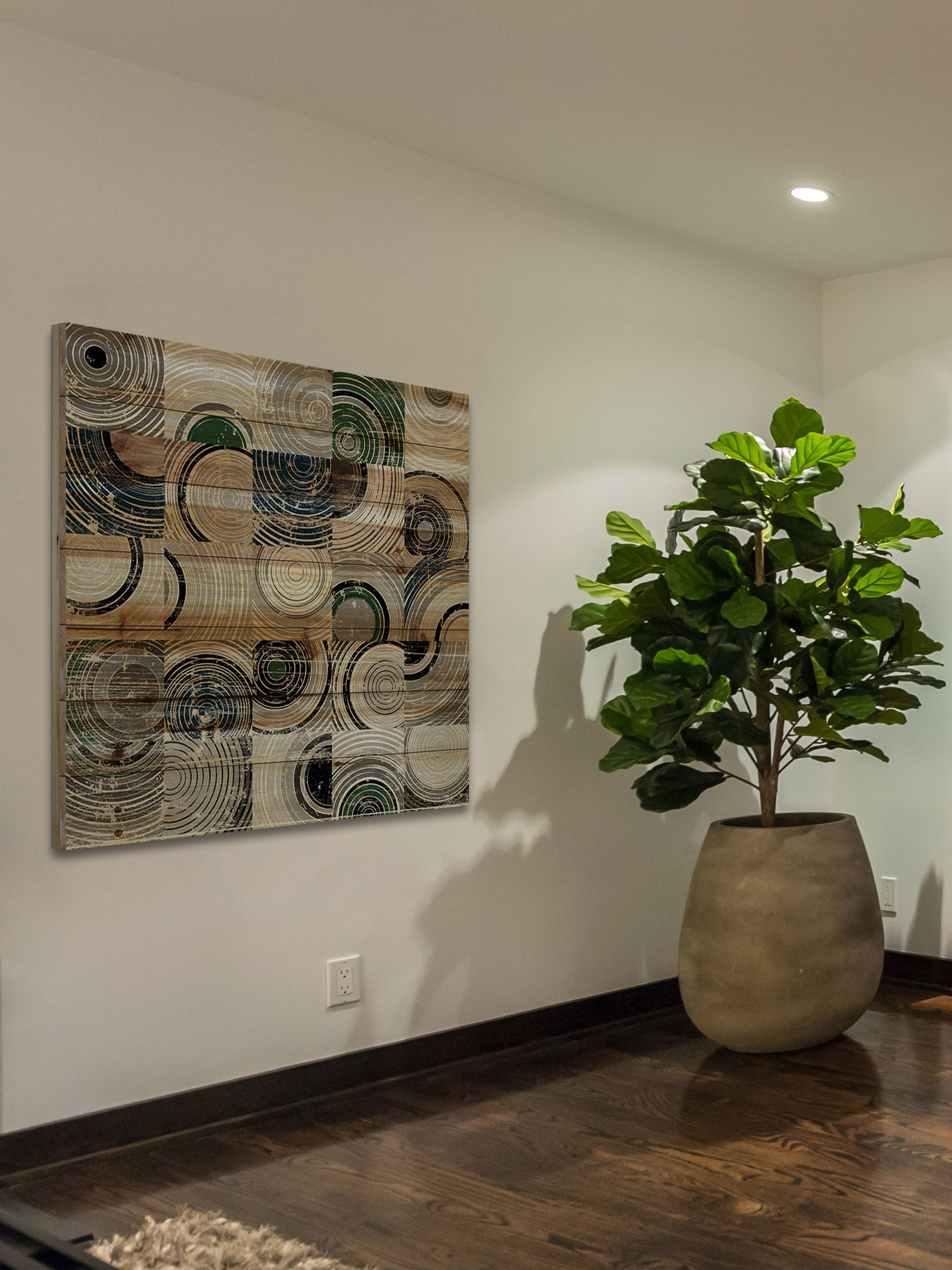 "Swirling Rings" Painting Print on Natural Pine Wood