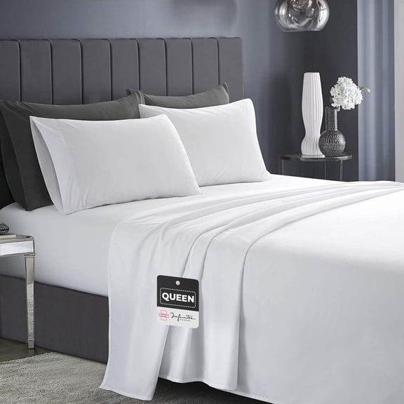 Infinitee Xclusives Queen Sheet Set of 4, 16-inch Deep Pocket - Microfiber Queen Bed Sheets, White
