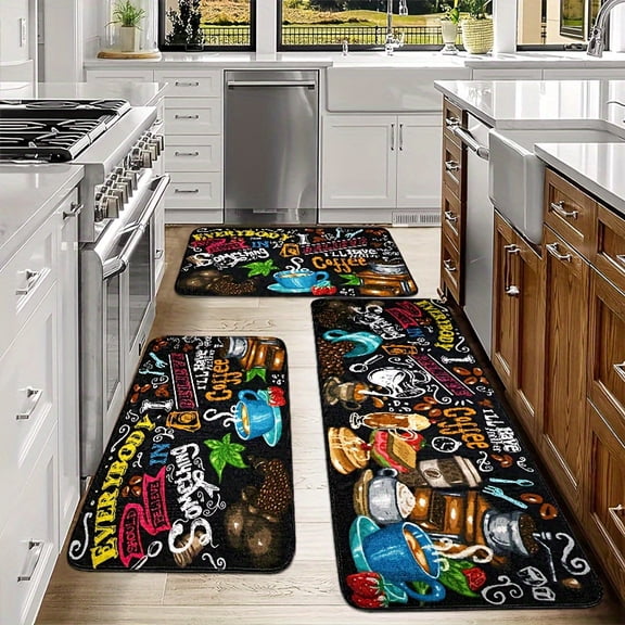 Spring Kitchen Mat Set 2/3pcs, Non-Slip Flannel Floor Mat, Easy Clean Comfortable Rug for Hallway Bedroom Living Dining Room Bathroom Country Home Decor