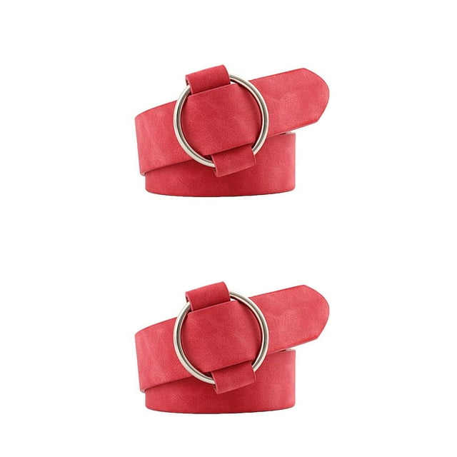 braveheart Haute Qualité Dames Mode Dernière Aiguille -Sans Boucle Ronde Ceinture jeans Décontracté Sauvage Femmes Ceinture Sans Boucles Ceinture en Cuir Rouge 2Ensemble