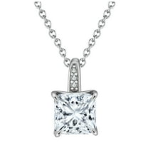 Princess Cut Solitaire Necklace for Women Sterling Silver 2 Ct Cubic Zirconia 18" Chain Ginger Lyne