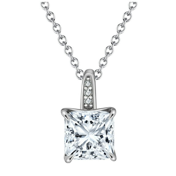 Princess Cut Solitaire Necklace for Women Sterling Silver 2 Ct Cubic Zirconia 18" Chain Ginger Lyne