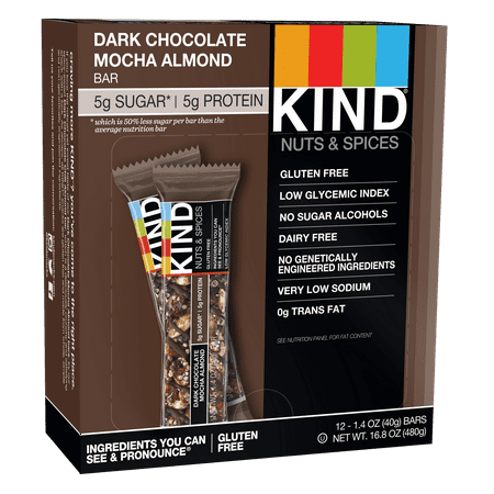 KIND Bars, Dark Chocolate Mocha Almond, Gluten Free, Low Sugar, 1.4oz, 12