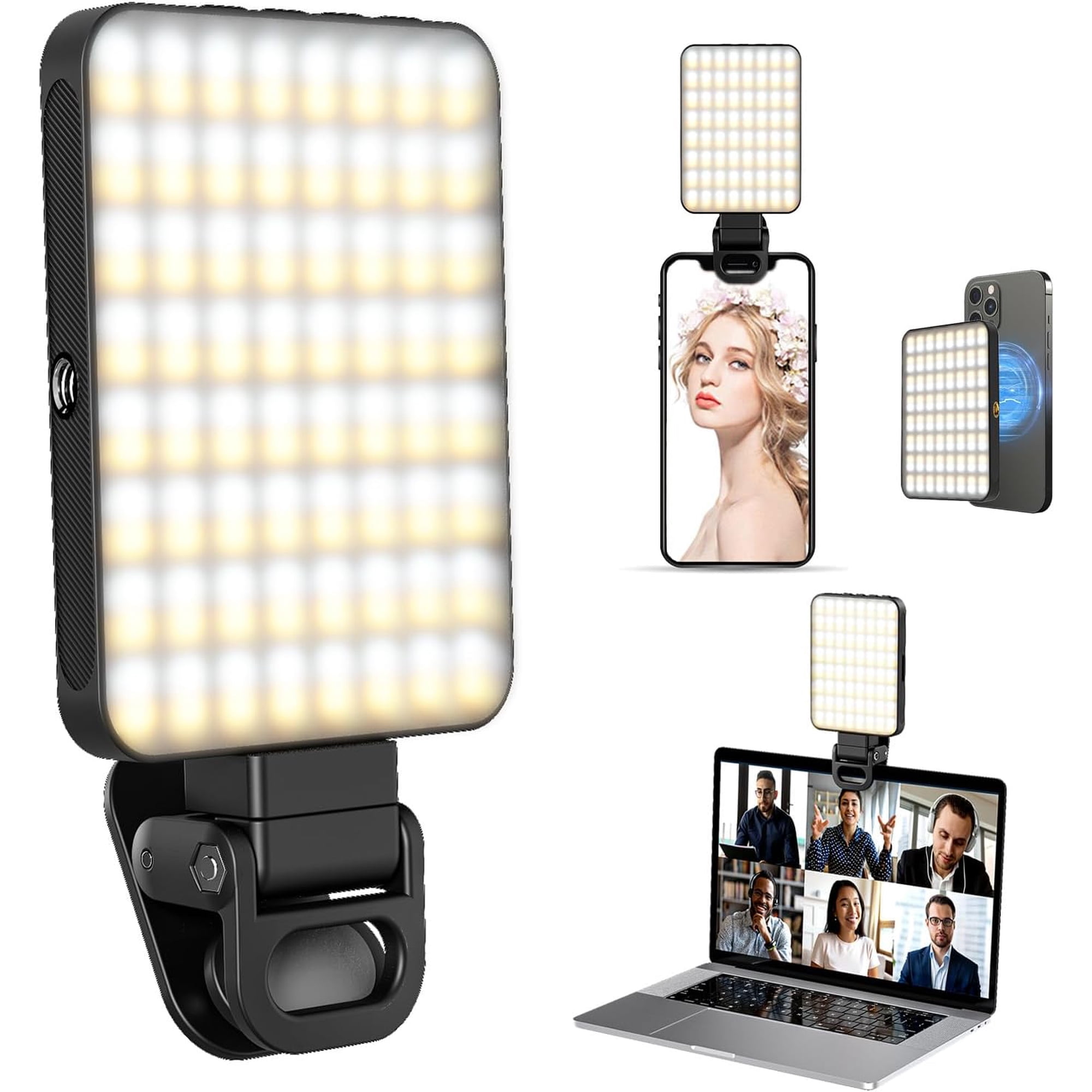 SZSZ Selfie Light Rechargeable Magnetic Clip Light for Video Conference | 128 LED Portable Light with Universal Compatibility (Phone/Android/Camera/iPad/Laptop) | Makeup TikTok Vlog Lighting