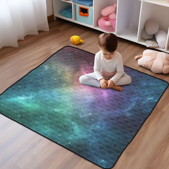 WOBOGO Deep Outer Space Baby Playmats Extra Large Waterproof Rollable Activity Pads for Toddlers 50×50inch