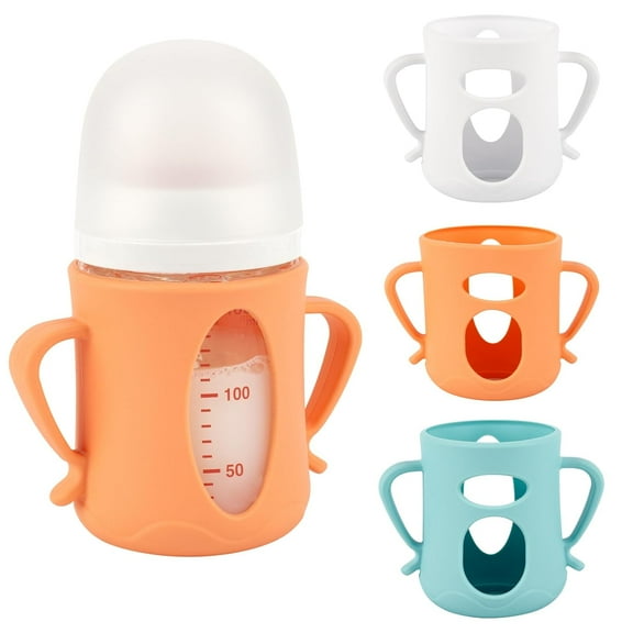 Pigeon glass baby bottle,Silicone Sleeves for Pigeon Glass Bottle, Anti Breakage Baby Bottle Holder with Handle